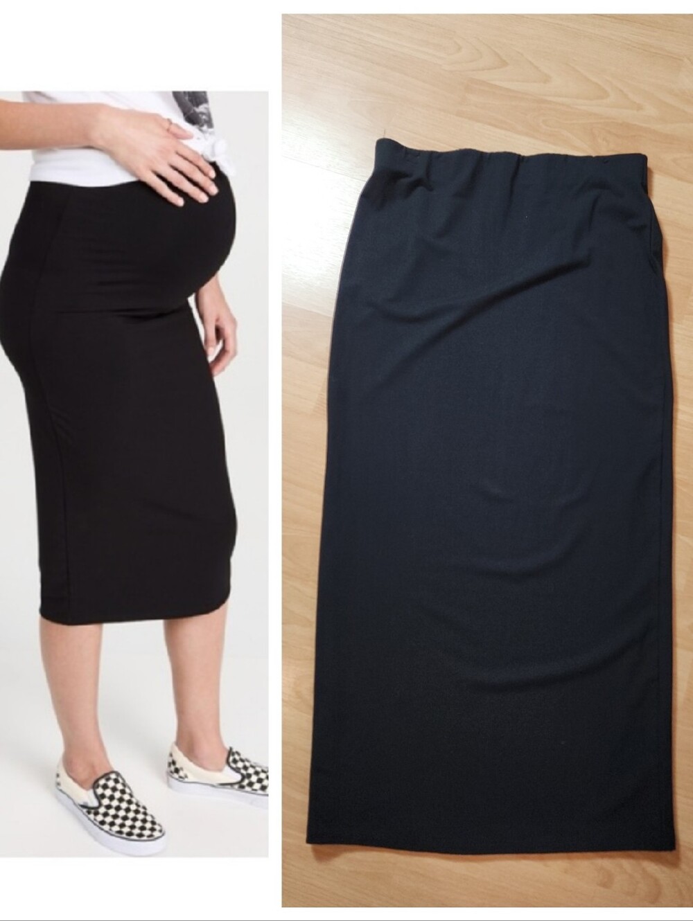 HATCH Bamboo Jersey The Body Midi Skirt Black Size Small Pull On Maternity